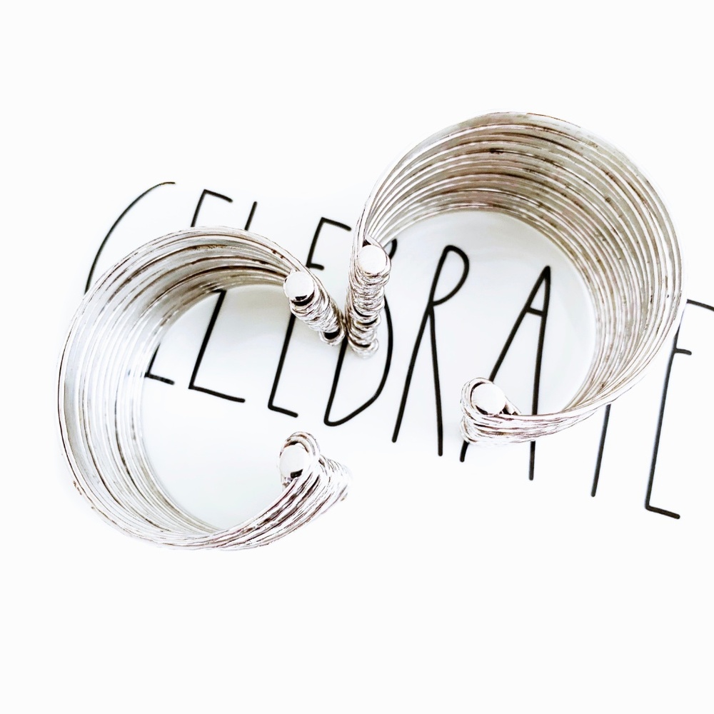 Bundle! Two Silver Tone Hammered Cuff Bracelets - image 3